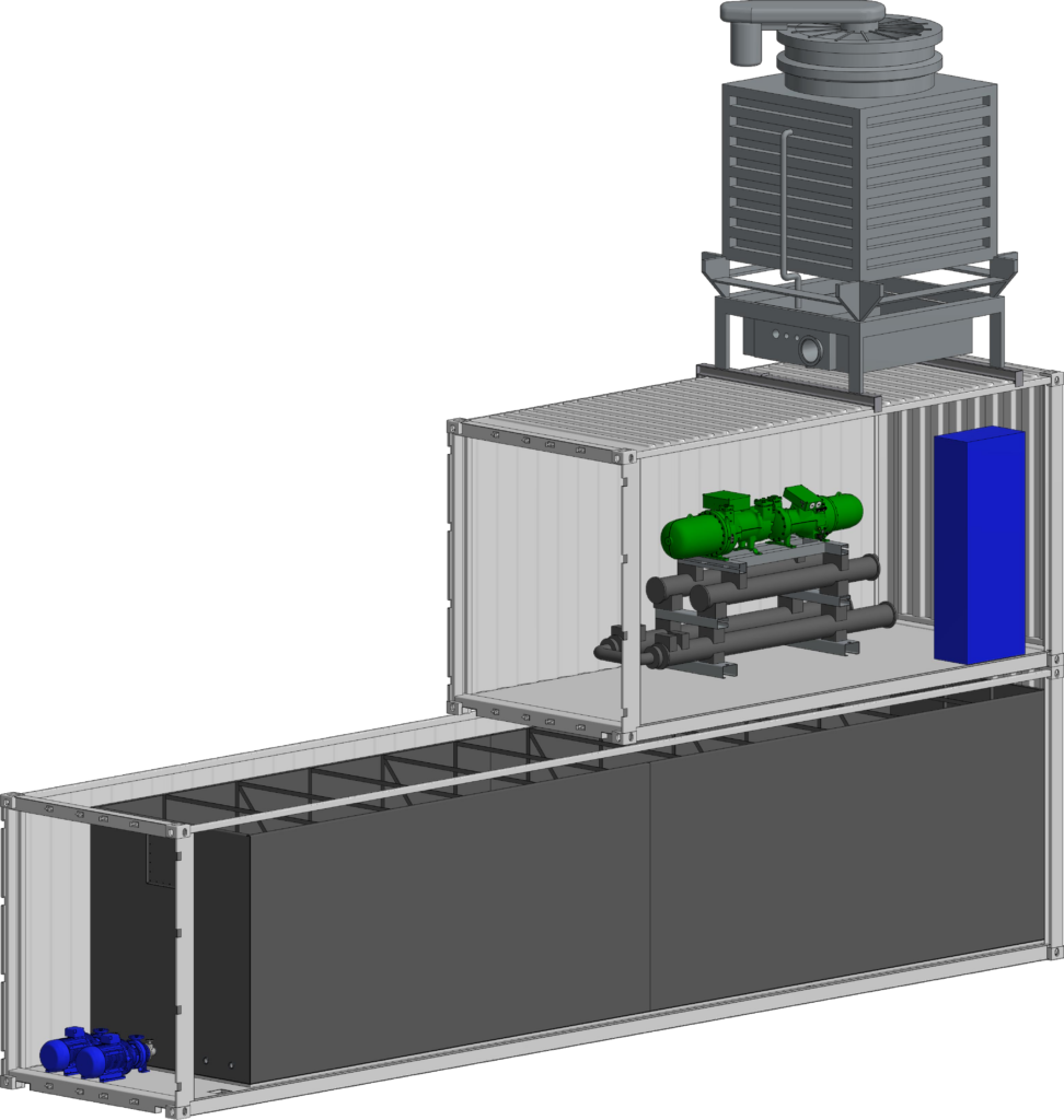 Insulated water tank and cold water system / chiller. In front you can see the integrated supply pump for the cold water.