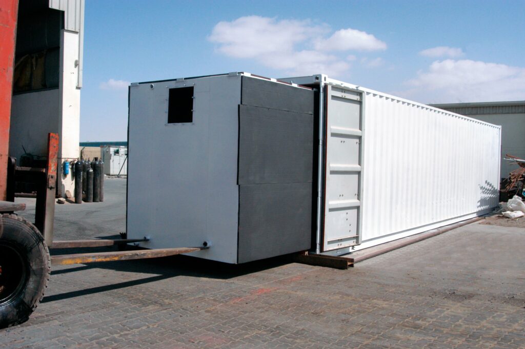 Cold water tank when placed in a standard 40-foot container.